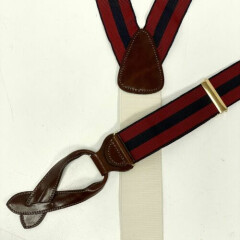 NEW Trafalgar Men's Red Blue STRIPE Button On Suspenders Leather Dress Braces
