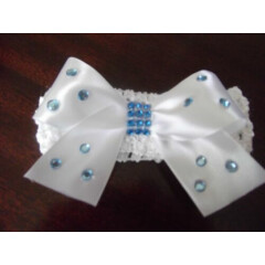 White Baby / Girls / school Crochet Romany Bling Headband with blue gems onesize