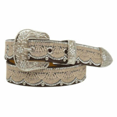 DA3652 Angel Ranch Girls 1 1/4" Tan Lace with Clear Crystals Belt NEW