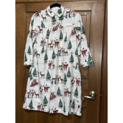 Pottery Barn Kids Santa /Reindeer/ Tree Flannel Nightgown Cozy Soft Size10 White