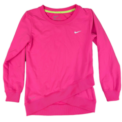 Nike Girls Bright Pink Longsleeve Layered Pullover Dri Fit Shirt Sweater Size 6