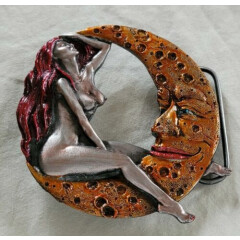 NUDE LADY ON MOON FACE NAKED RED HAIRED WOMAN BELT BUCKLE USA MADE BERGAMOT NEW