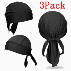 3pcs Black Bandanas Doo Rag Head wrap Do Rag Biker Skull Cap Capsmith Du Rag Hat