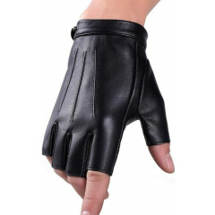 Fingerless Driving Gloves PU Faux Leather Outdoor Sport Half Finger Glove for Me