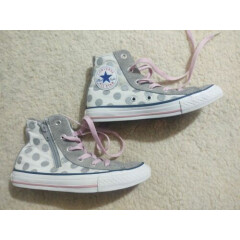 Converse Junior Size 1.5 Gray & White w/ Silver Polka Dots Hi Top Sneakers Shoes