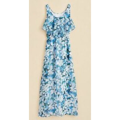 AQUA Girls' Floral Maxi Dress, Blue Multi, Size M, MSRP $72