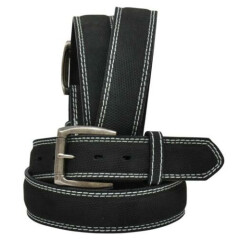 3D Western Mens Belt Black White Stitch D1260