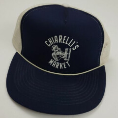 Vintage 80s Chiarelli's Market Detroit Trucker Mesh Rope Hat Rare 1980s USA Navy