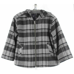 Gap Kids Sz XL Black Gray Plaid Hooded Polyester Blend Lined Jacket 030Y