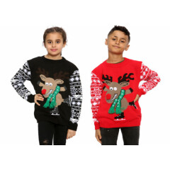 Kids Boys Girls Rudolf 3D Scarf Xmas Knitted Christmas Jumper Novelty Sweater 