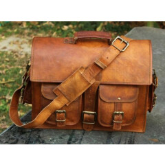Men's New Genuine Vintage Leather Messenger Laptop Briefcase Satchel Brown Bag
