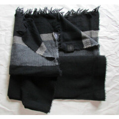 UGG Scarf Flat Knit Lightweight Soft Wool Black Gray Eyelash Fringe New
