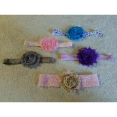 BABY GIRL LOT 5~ HEADBANDS~ ~SUPERCUTE~FLOWERS~ PEARLS~STRETCHY~BOUTIQUE STYLE 