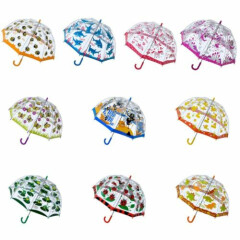 Kids Umbrellas Children Kids PVC Clear Dome Design Brolly Colourful Girl Boy New
