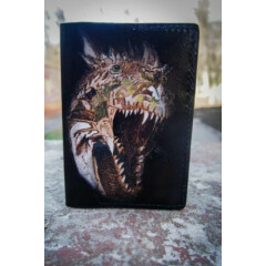 Men's Handmade Leather Passport cover Tyrannosaurus Unisex