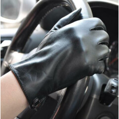 Men's Touch Screen Genuine Sheep Leather Gloves Fleece inside F408 Black