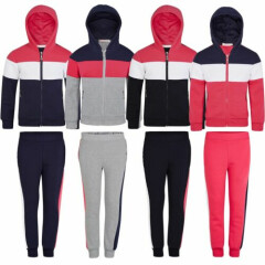Kids Playful Tracksuit Outfit Girls 2Piece Inner Fleece Hoodie Trousers 3-14 Y