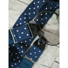 MINT LEYVA Made in England navy blue with pink polka Dots suspenders