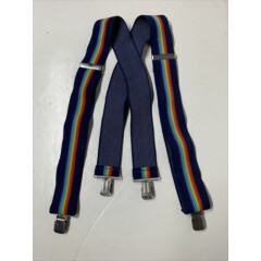 Vintage Multicolor Navy Blue / Rainbow Men’s 2" Wide Elastic Suspenders GUC