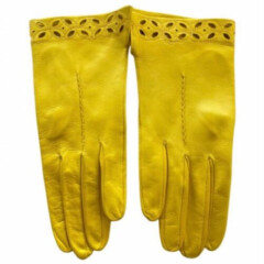 PERUZZI pierced unlined yellow leather gloves Sz L