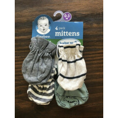 NWT Gerber Baby Boy 4 Pair Pack Organic Cotton Mittens Set Size 0-3 Months NEW