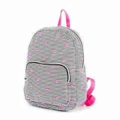 Striped Heart Backpack Black & White w/ Neon Pink Hearts School Book Bag - NWT