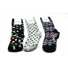  3 Pairs Happy Socks Combed Cotton Sz 10-13 Geometric 100% Authentic - NWT 