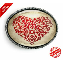Victorian Heart Belt Buckle - Ornate Valentines Love Handmade Buckle - 11