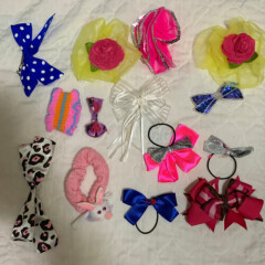 Lot of 14 little girl bows & scrunchies, dance, costume, party,school