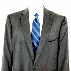 Stafford Wool 2 Button Suit Jacket 46L Gray Portly Long Blazer
