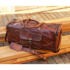 25" Vintage New Large Men Real Leather Tote Luggage S Travel Bag Duffel Gym Bag