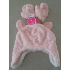 NEW Children's Place Toddler Girls 2T-3T Plush Winter Hat Mitten Set PINK #10617