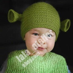 Baby newborn-3 months size. Hand crocheted green ogre shrek beanie.