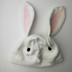 Gymboree Hoot & Hop Ivory White Knit Rabbit Bunny Ears Beanie Hat 0-6 Months