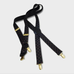 Vintage CAS Suspenders Black Red Paisley Gold Metal Clip on