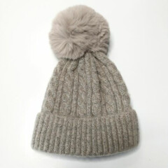 Kids Beanies hats The Accessory Collective tan winter snow caps w/ ball knitted 