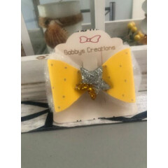 Yellow& white hair bows for girls