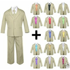 7pc 14 Color Vest Necktie Baby Toddler Teen Formal Tuxedo Boy Khaki Suit Sz S-20