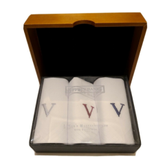 Set of 3 Jeffrey Banks Monogrammed V Men's White Handkerchief in Valet Box 