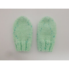 Hand Knitted Baby Mittens Twinkle Print Mint Green Sparkle Effect 0-3 months