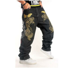 Men's Skate Baggy Loose embroidery Rap Hip Hop Jeans Denim Trousers Pants
