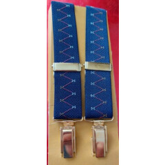 Vintage DE LUXE Blue Braces Suspenders Gold Plated Clips KEW BNIB