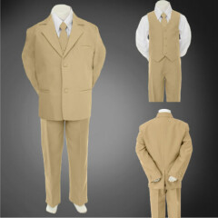 5pc Baby Toddler & Boy Formal Wedding Tuxedo Suit sz S-2T 3T 4T 5-14 16-20 Khaki