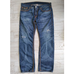 Men’s True Religion Blue Jeans Straight Leg Size 38 Distressed by Design Grunge