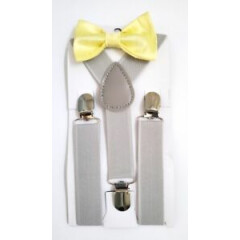 Lito Baby/Toddler Boy Yellow Clip Bow Tie and Light Gray 25" Adj Suspenders
