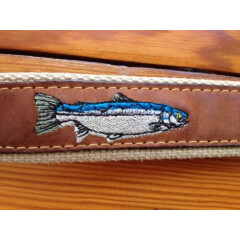 Zepplin Sportsman Mens 34 Leather Belt Embroidered Fish w Brass Buckle USA