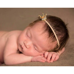 Girl Kids Baby Beige Mini Crystal Crown Tiara hair headband Elastic band PROP