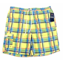 Chaps Yellow Plaid Brief Lined Swim Trunks Boardshorts Men's NWT