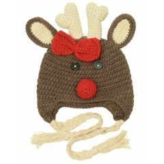 Infant Crochet Reindeer Tassel Beanie Hat with Bow - 6-12 Months