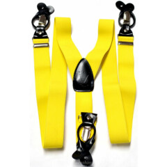 New Men's suspender yellow elastic braces clips buttons casual prom costume 